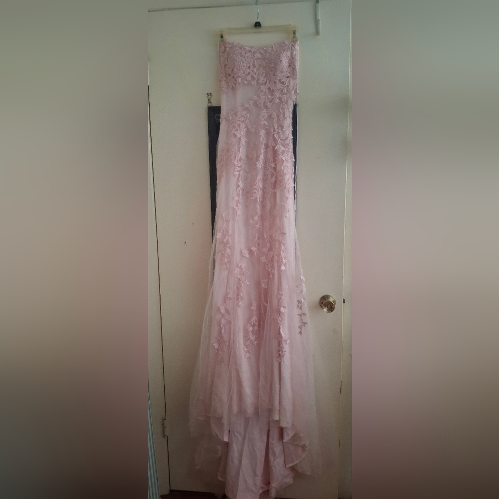 Elegant Pink Lace Evening Gown